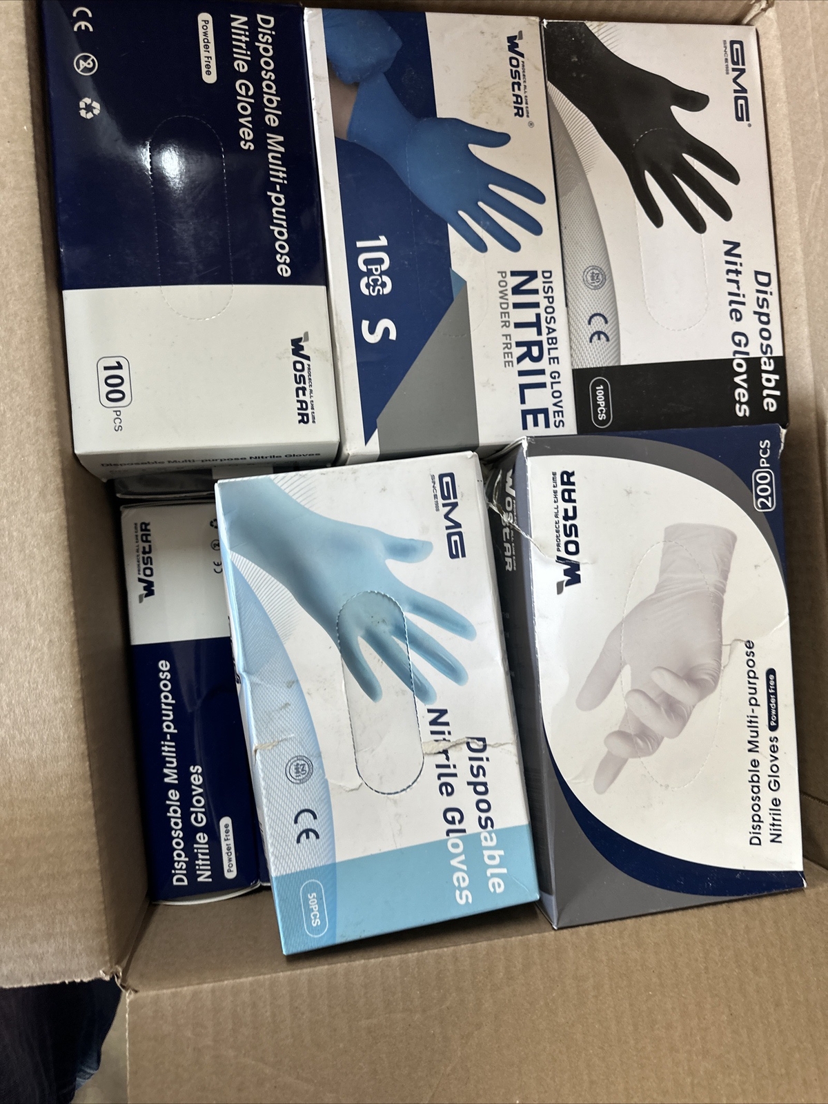 Nitrile Gloves Small…Lot of 1850 Gloves…Blue, Black, Orange…Damaged Boxes