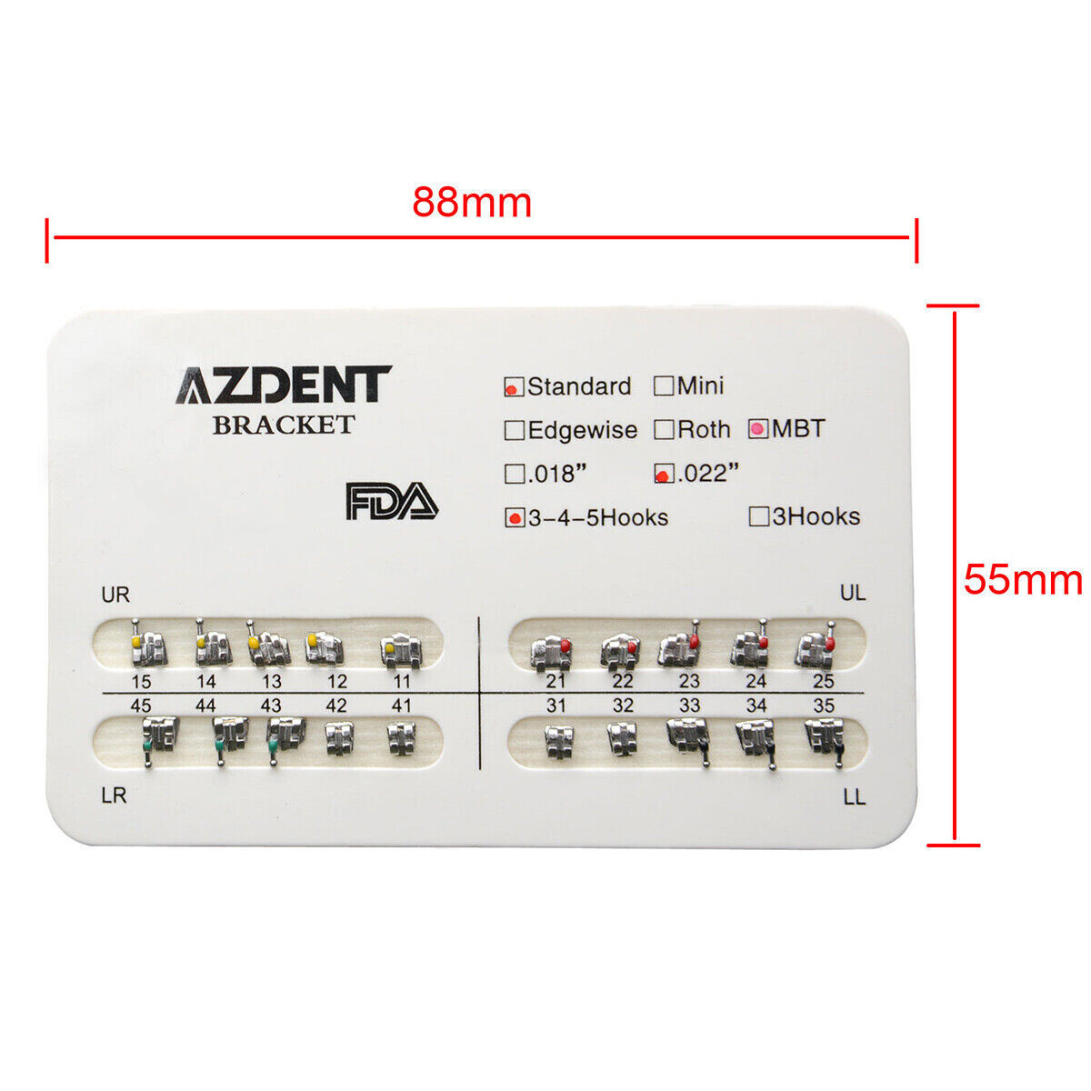 AZDENT Orthodontic Dental Brackets Braces Mini Standard Roth MBT.022/.018 Hooks