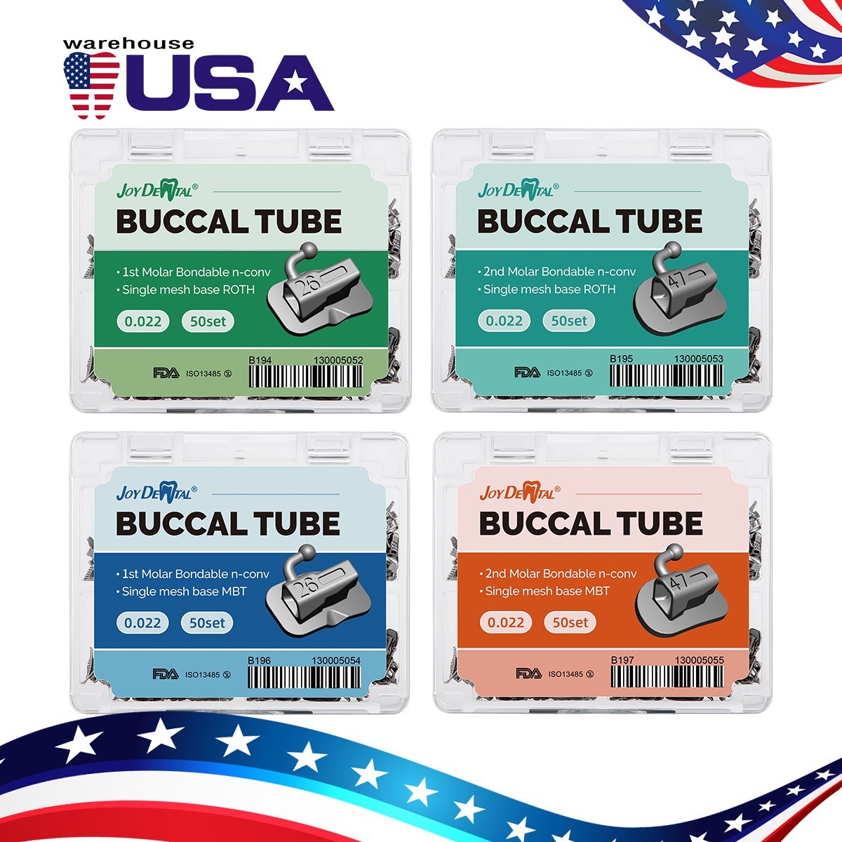 Tubos Bucales adheribles para ortodoncia Dental Roth MBT 022/18 1er Molar AZDENT