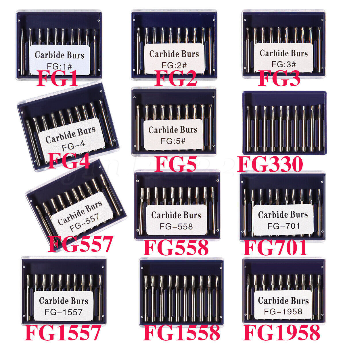 10Pc Dental Carbide Bur Inverted Cone For High Speed Handpiece FG Round Friction