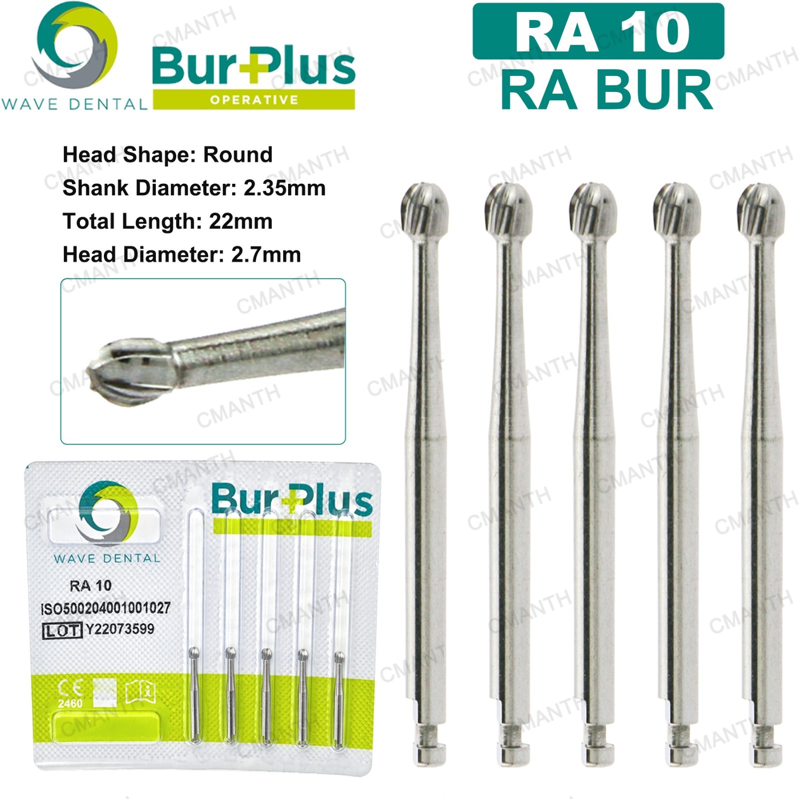 WAVE Tungsten Carbide Burs Dental Round Latch Carbide Bur RA 1-10 For Slow Speed
