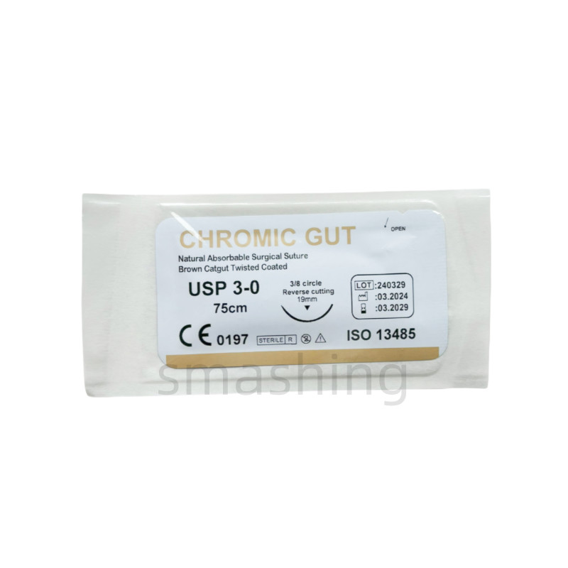 CHROMIC GUT 3-0 Absorbable Dental Surgical Suture Natural Needled Reverse Cut