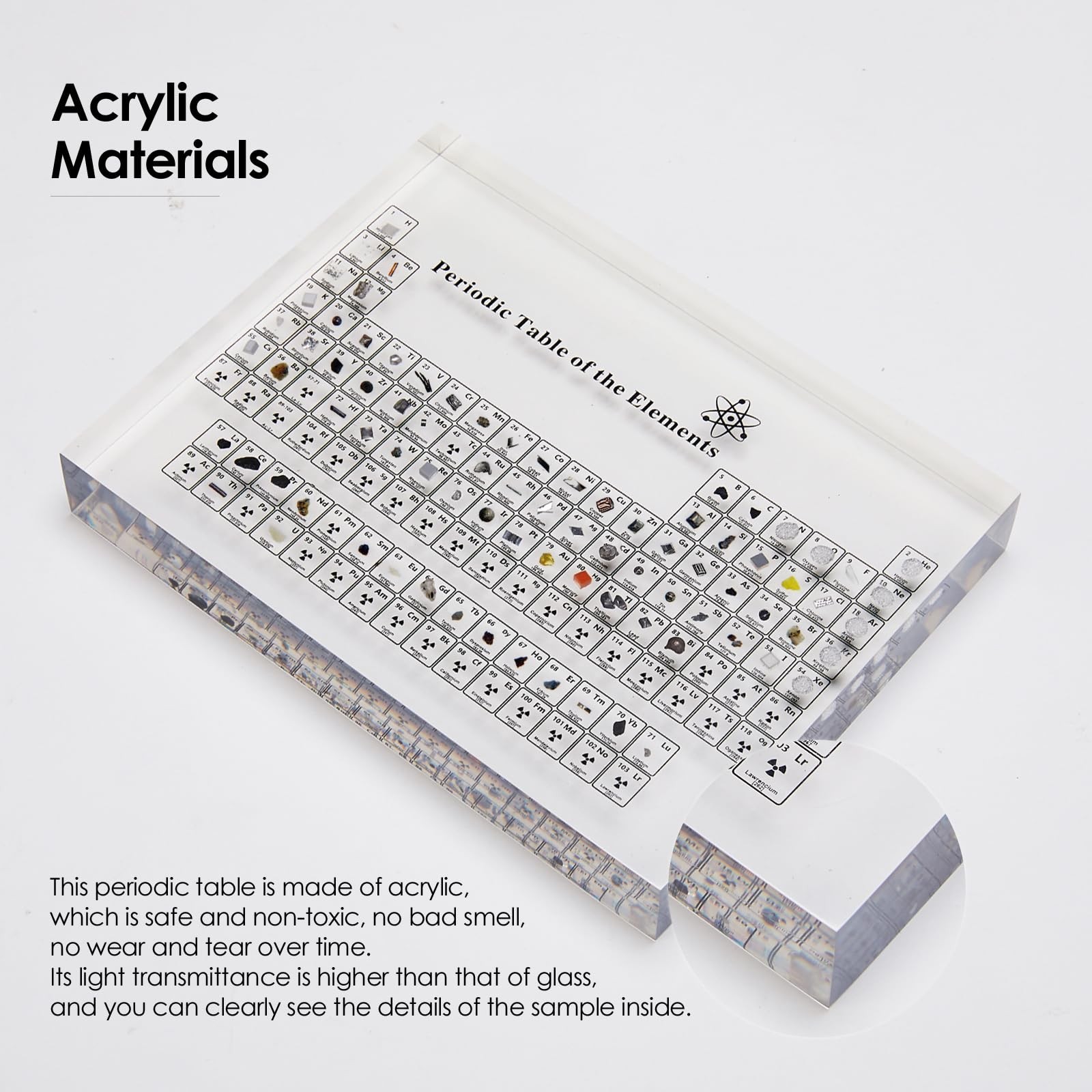 Large Periodic Table with Real Elements Inside, 8 Inch Acrylic Periodic Table…