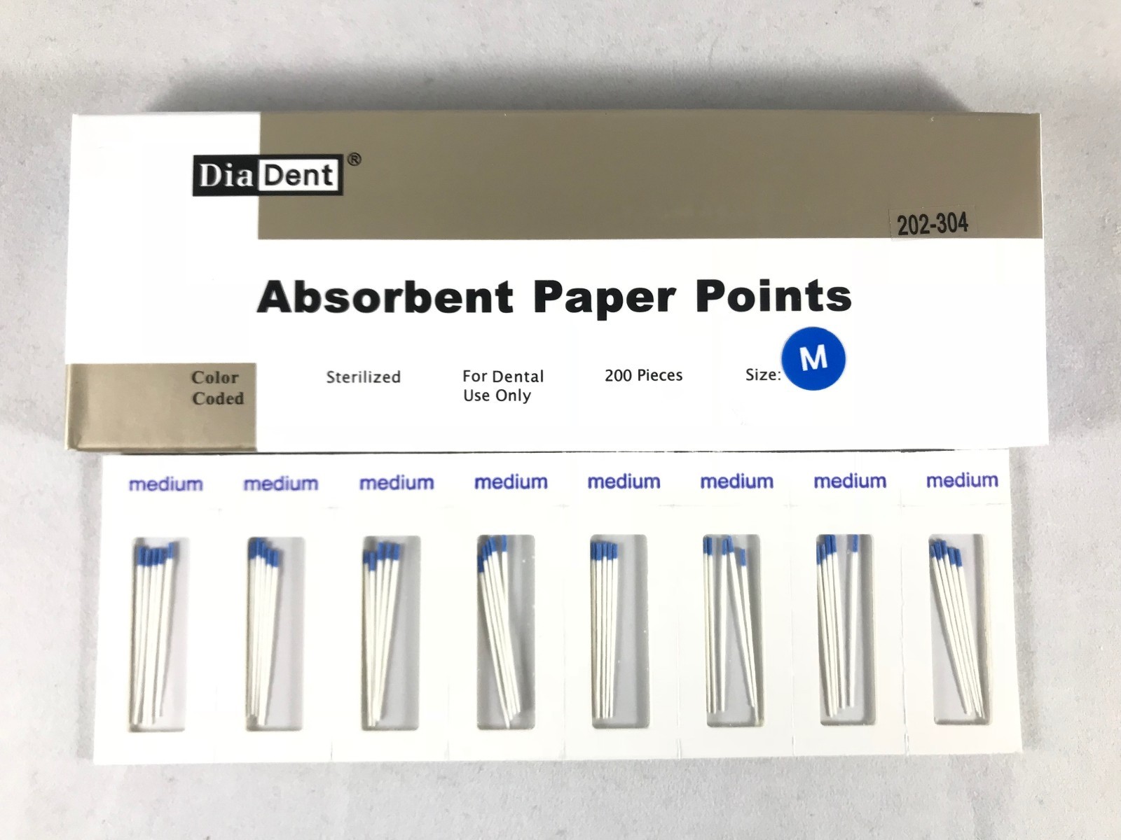 DIADENT Absorbent Paper Points Color Coded & Sterilized 200/Pack Cell Pack