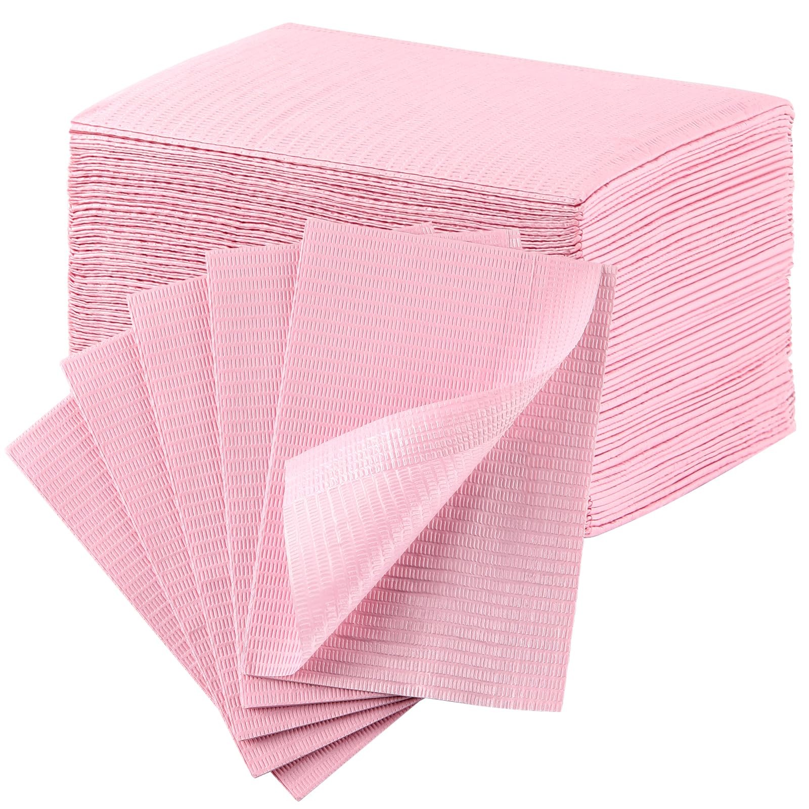 JMU Pink Dental Bibs, 50 Pack 3-Ply Waterproof Disposable 13″x18″,