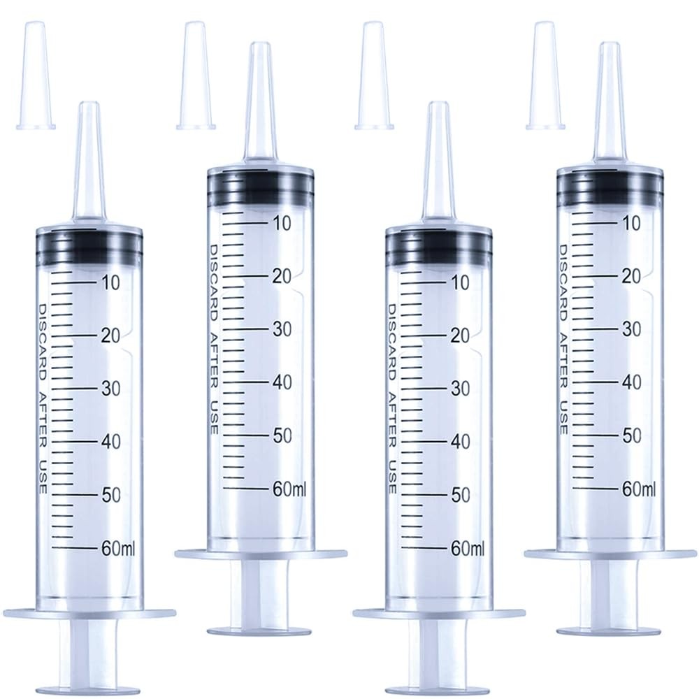 4 Pack 60mL Large Syringe for Liquid with Tip Cap, Plastic Liquid Syringes Indiv