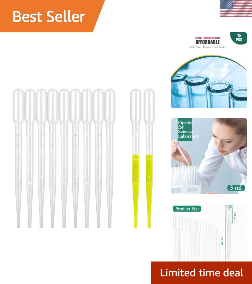 Precision 3ml Disposable Plastic Pipettes – 15 Non-Toxic Droppers for Safe Use