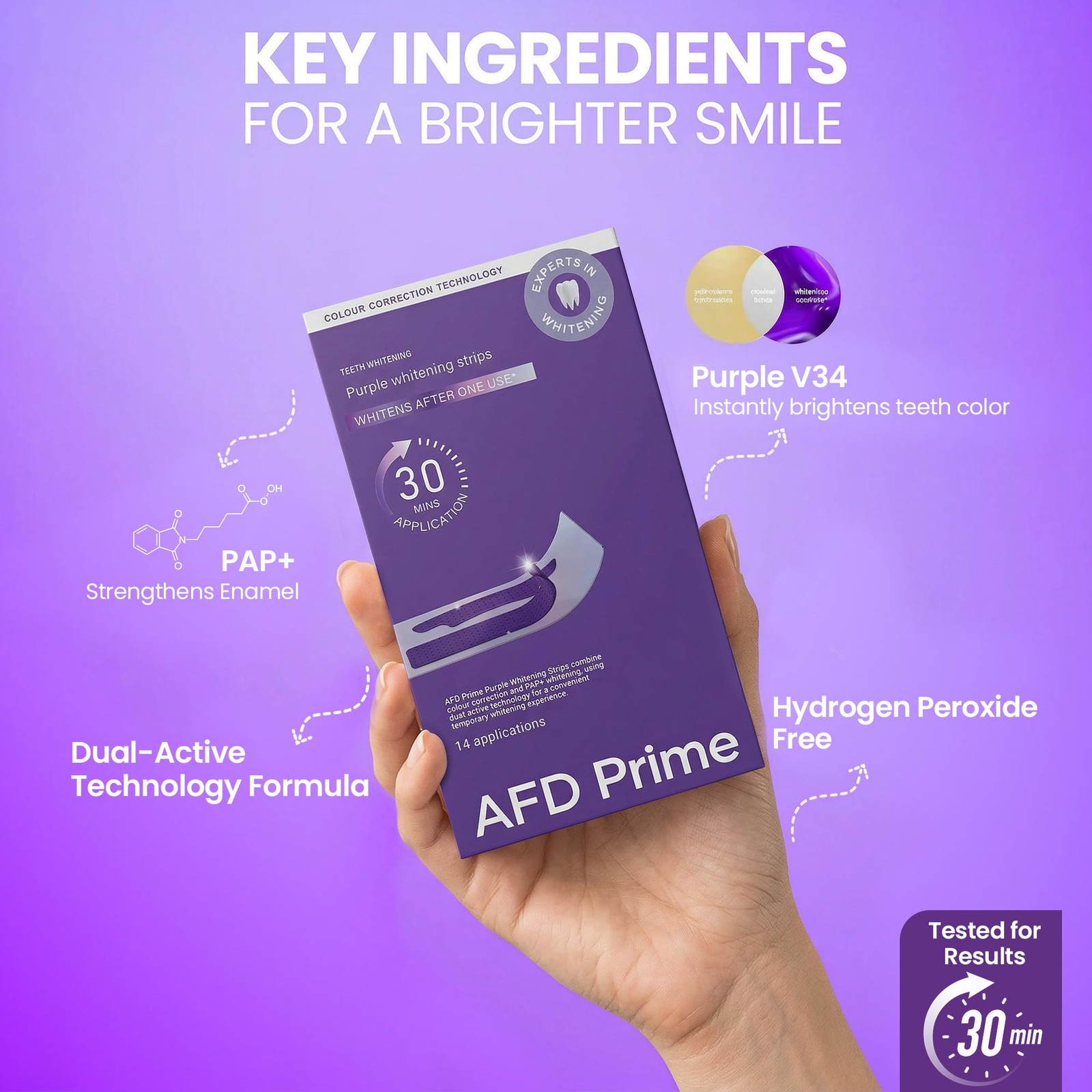 AFD Prime Purple Teeth Whitening Strips for 1 Count (Pack of 14),