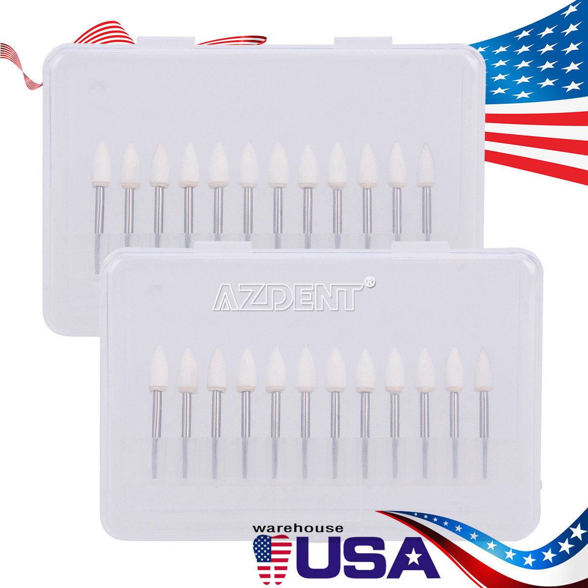 AZDENT Dental Flame Mounted White Stone Polishing Burs FG Abrasion Point Burs