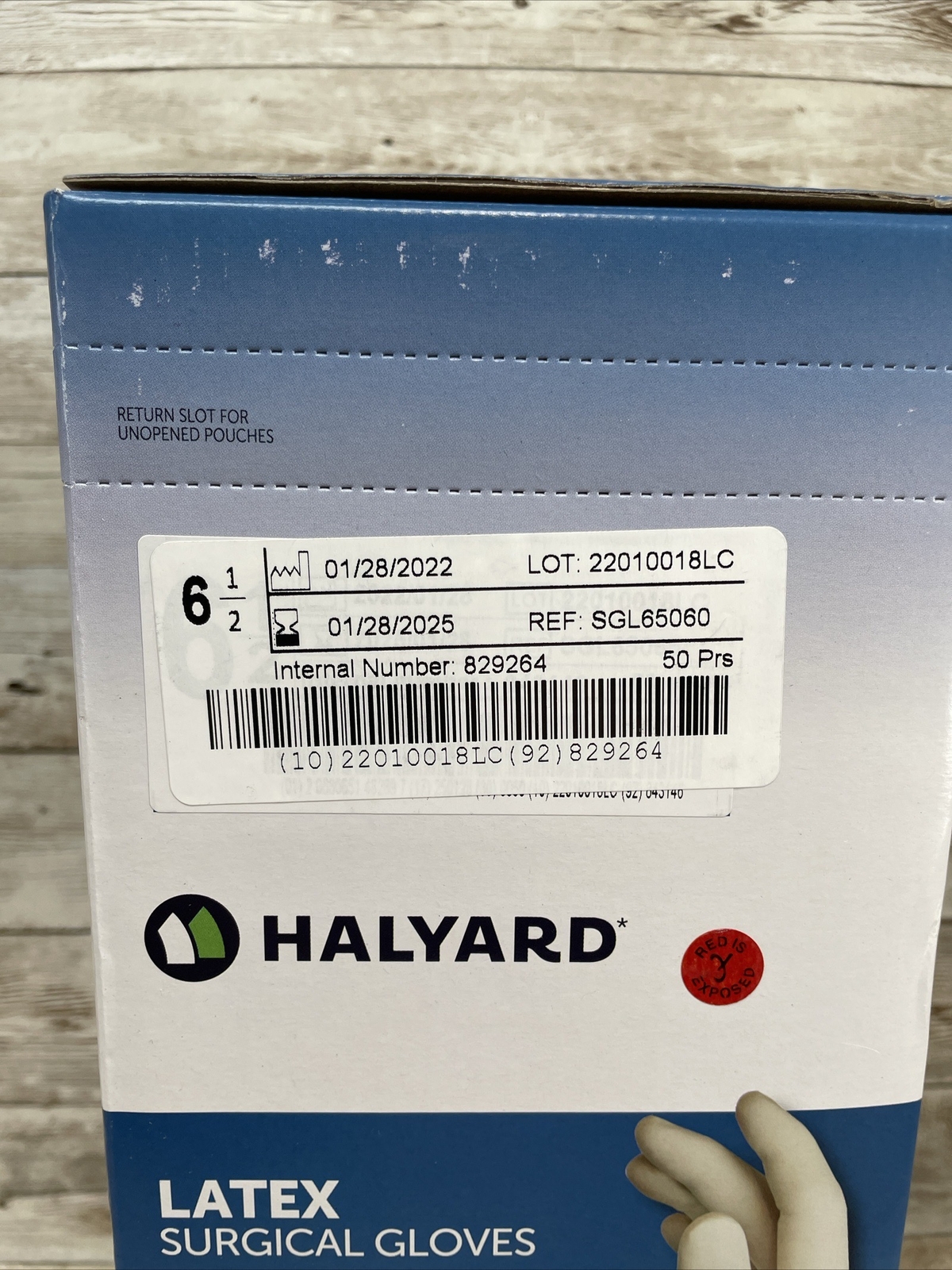 HALYARD LATEX Surgical Gloves, Size: 6.5 *1 Box 50 pair* SGL65060 *See Date*-