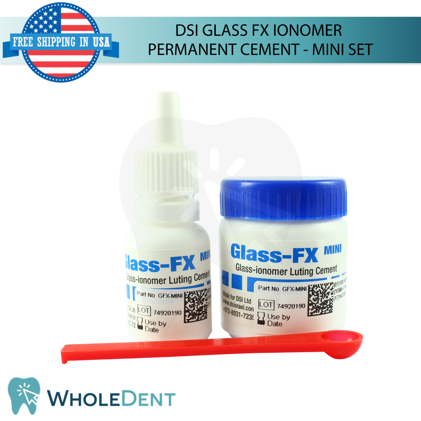 Glass FX lon0mer Permanent Cement Dental Restoration Adhesive Mini Set