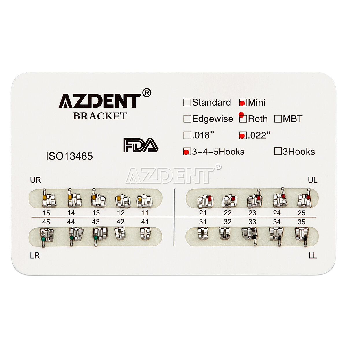 10X AZDENT Dental Ortho Brackets Mini/Standard MBT/Roth 022/018 Hooks 3 4 5