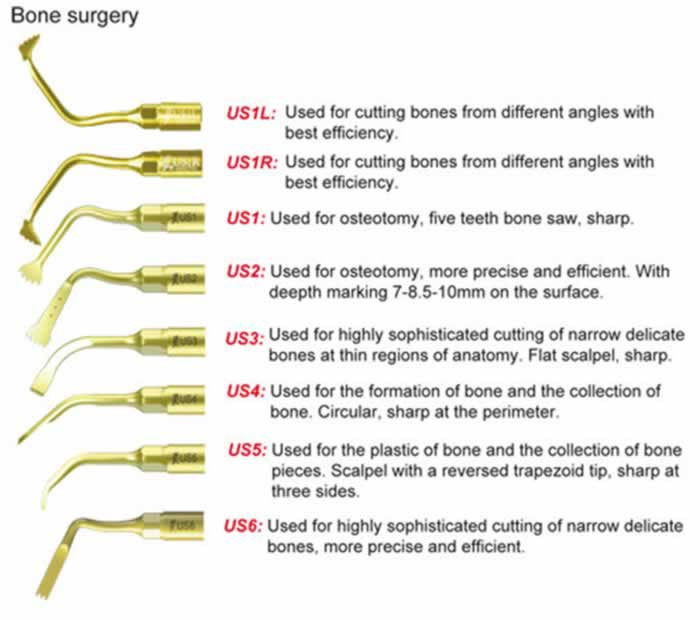 Dental Piezo Scaler Ultrasonic Bone Surgery U Tips Fit NSK Woodpecker US-II LED