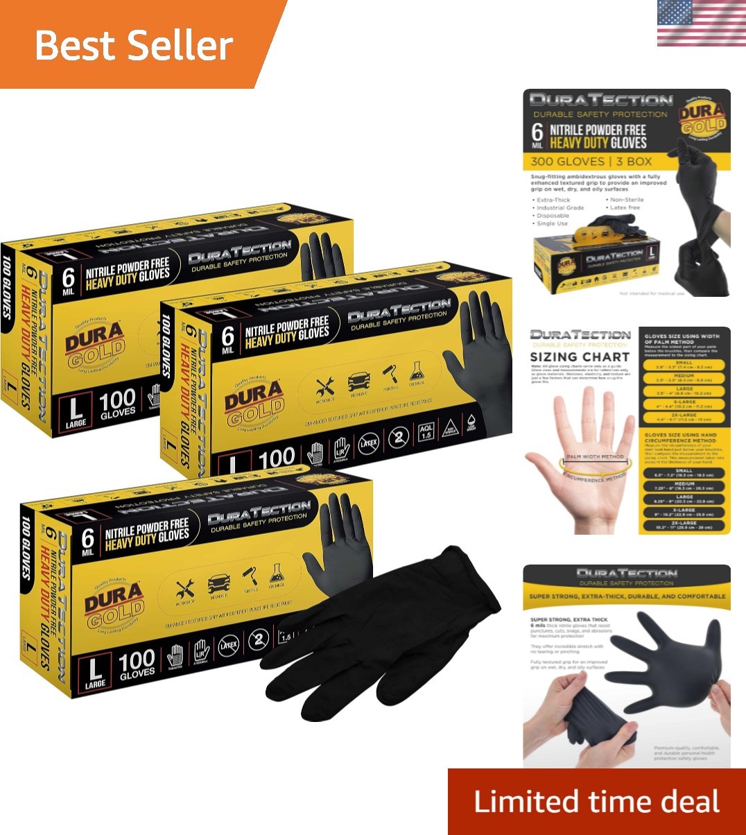 Heavy Duty Black Nitrile Disposable Gloves, 6 Mil – Latex Free, Powder Free, …