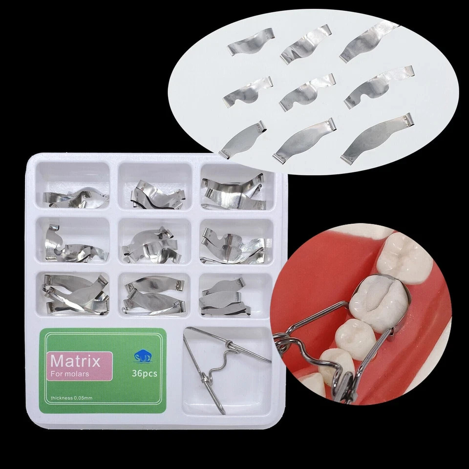 20Pcs/Pack Dental Saddle Contoured Matrix Metal Matrices Bands Spring clip