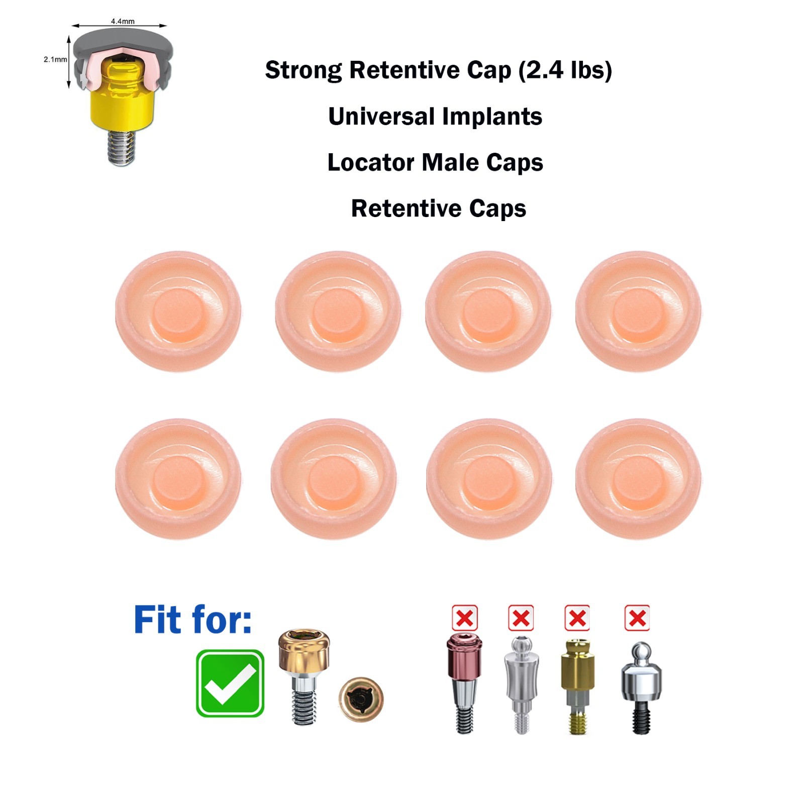 US Overdenture Attachment Abutments Locator Male Caps Pink 2.4lbs Replacement