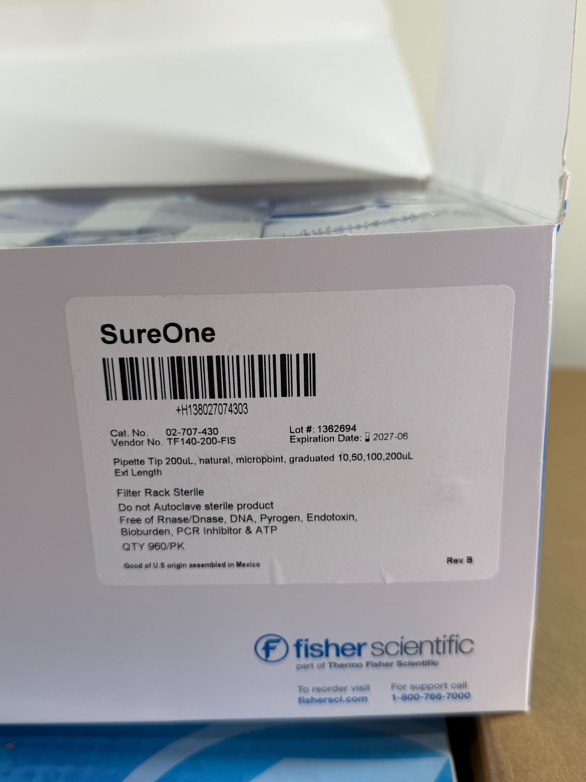 NEW SEALED Fisherbrand SureOne Filter 20-200 L 4800/CS Pipet Tip (EXP 2027-06)