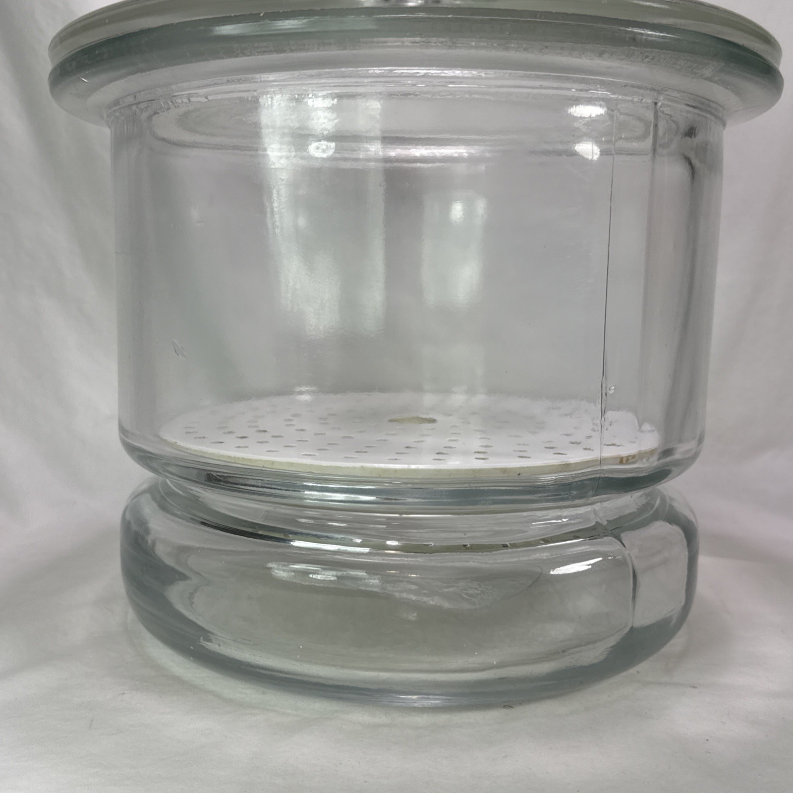 vintage Large glass desiccator jar greased rim coors porcelain plate 12”X 9” HTF