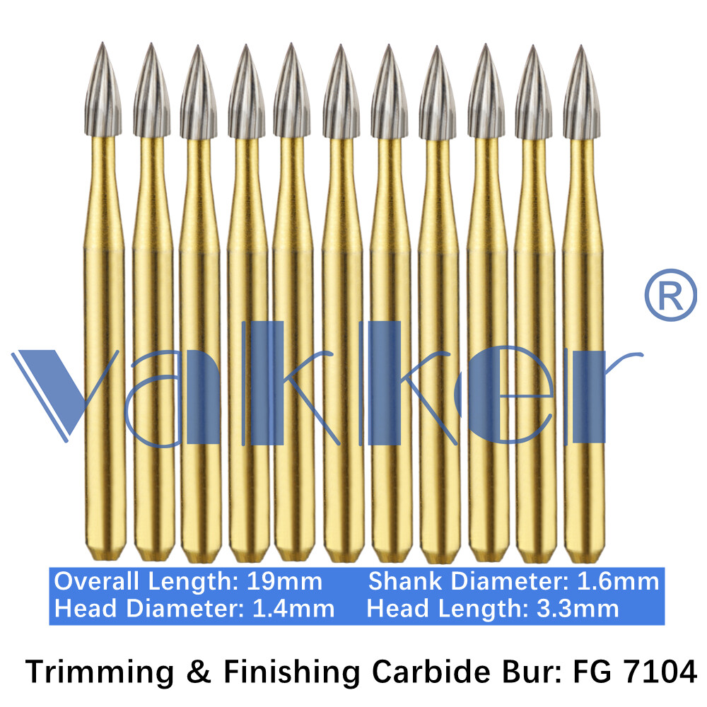 10/Pack Dental Trimming & Finishing Gold Carbide Burs Round Needle Egg Shape