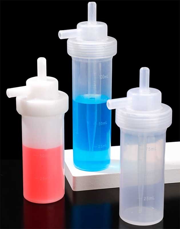 Plastic Gas Absorption Bottle PE PP Acid Alkali Resistant Lab 75ml or 100ml