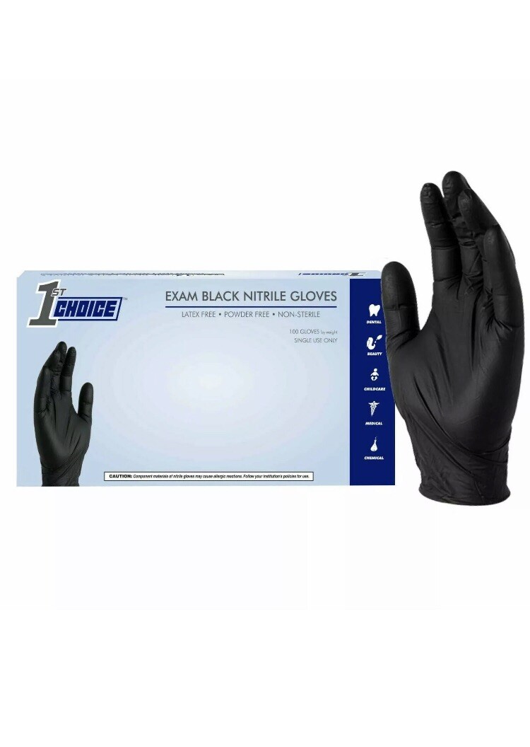 1000ct Case 1st Choice Nitrile Gloves Black 3 Mil Exam Powder Free Non Latex Sm