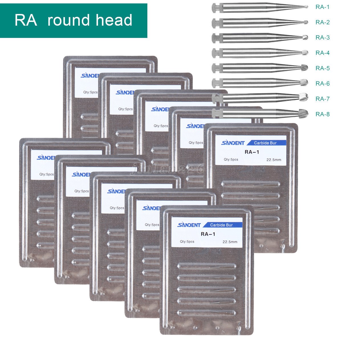 5-100 8 Types Dental Round Carbide Bur for Slow Speed Latch Type RA 1# – 8# Burs