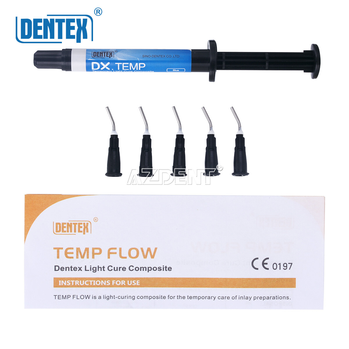 20pack Dentex DX.TEMP Dental Composite Resin 2.5g Temporary Flow Light Cure Blue