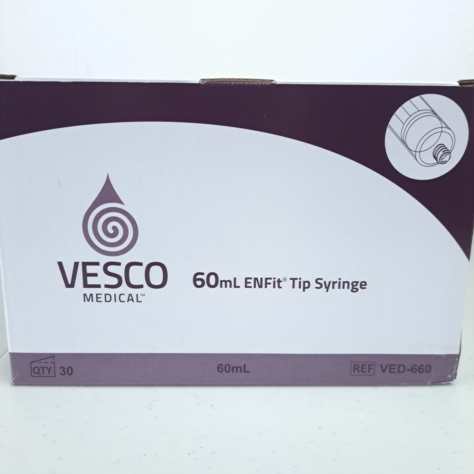Vesco Medical 60mL ENFit Tip Syringe 30 Count Box VED-660 Enteral Feeding