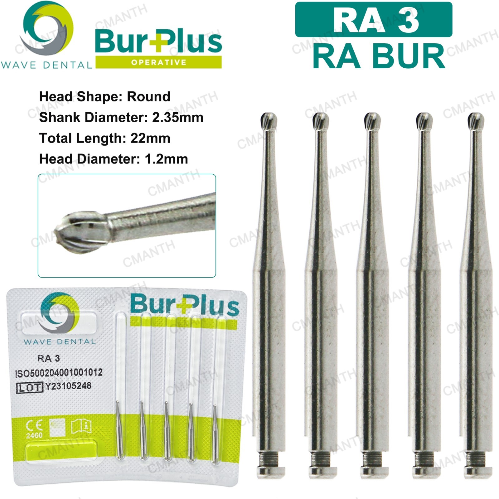 WAVE Tungsten Carbide Burs Dental Round Latch Carbide Bur RA 1-10 For Slow Speed
