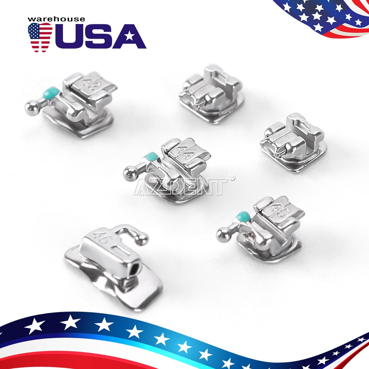 AZDENT Orthodontic Dental Self-ligating Bracket Braces Mini Roth 0.022 Hooks 345