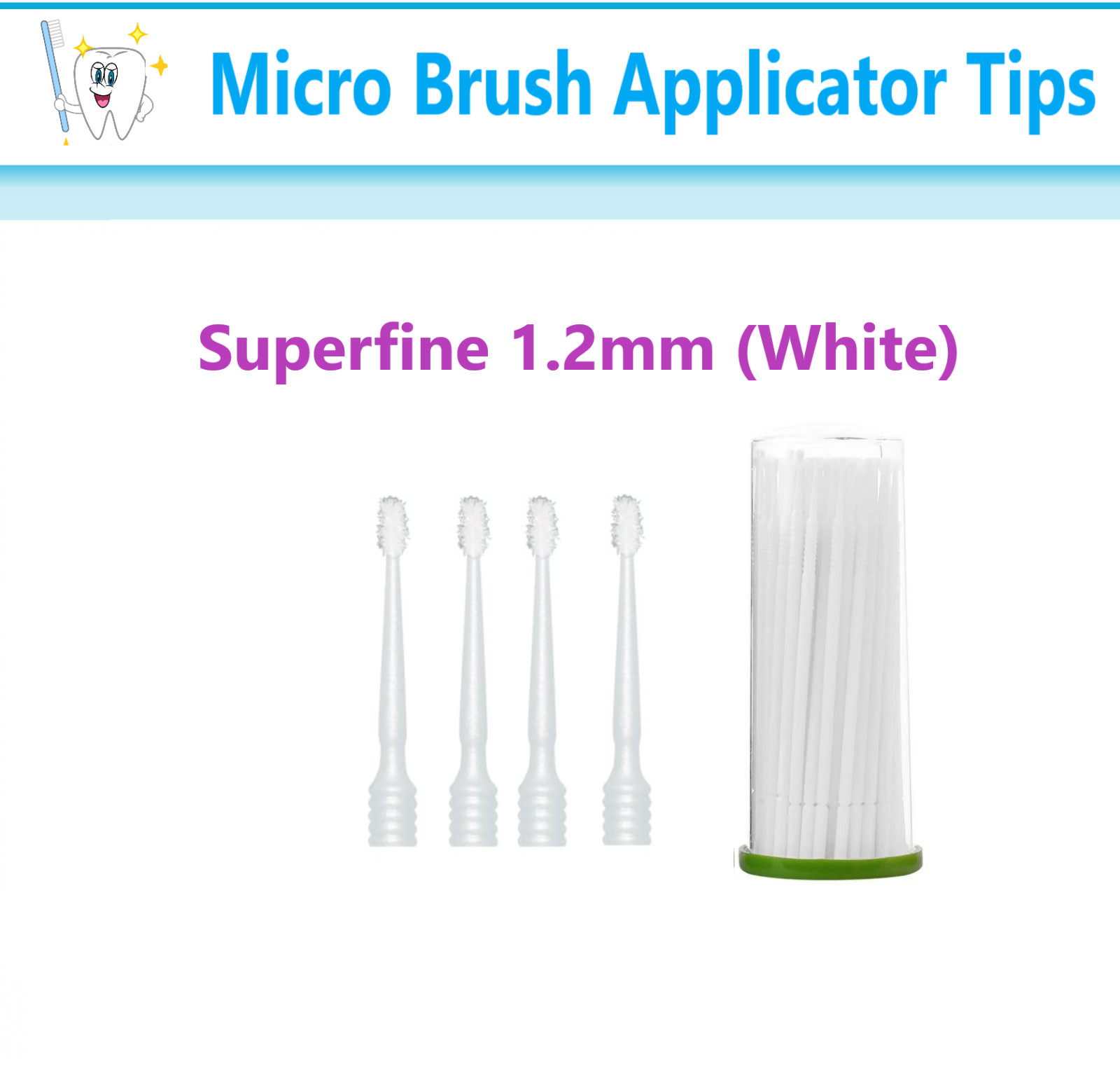 Dental Microbrush Micro Brush Applicator Tips 1.0mm Super Fine, White, 400/Pk
