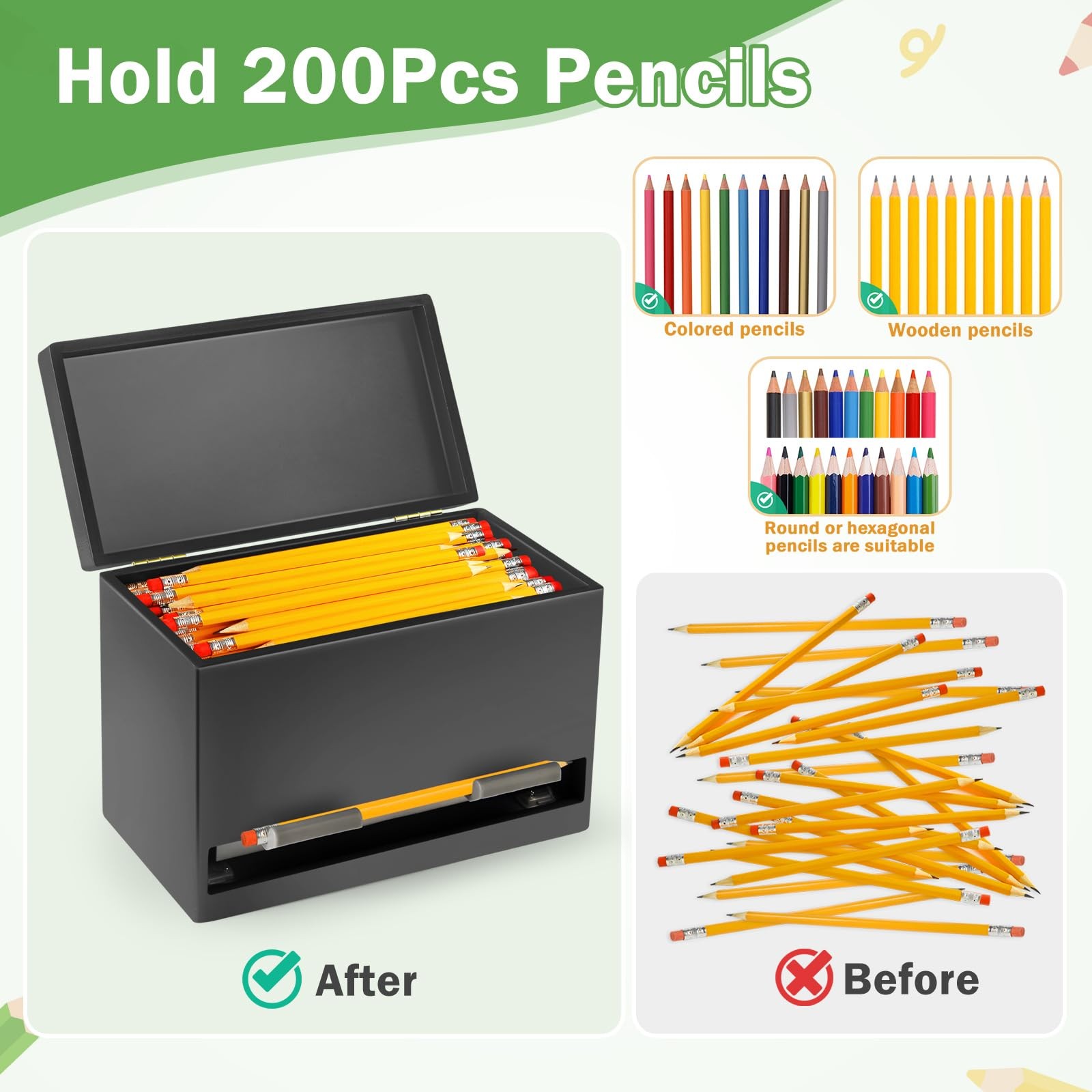 Aigybobo Pencil Dispenser For Classroom Wooden Pencil Holder For Desk Teacher