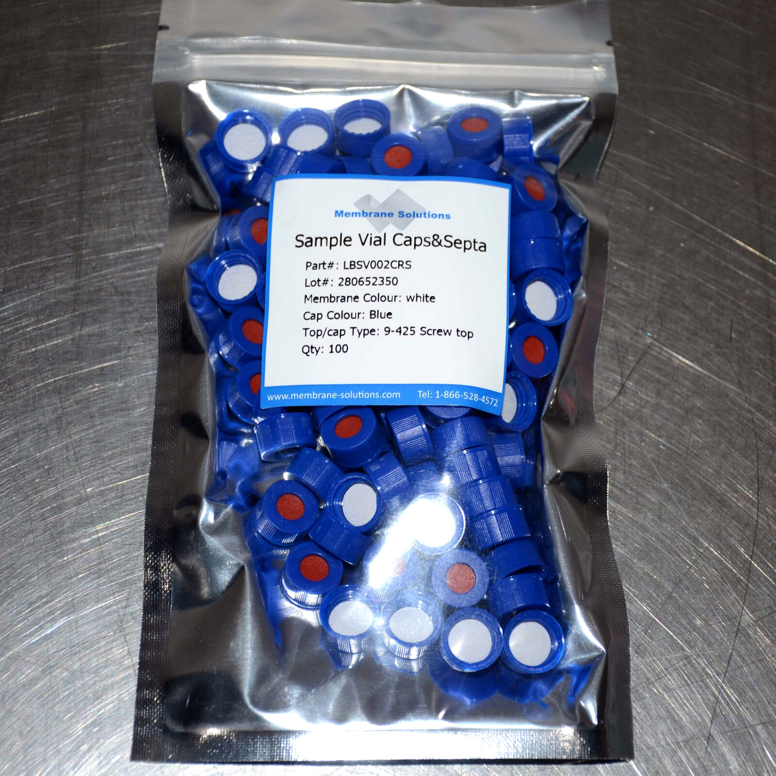 9-425 Screw Thread Autosampler HPLC Vial Caps, 9mm, Pre-slit PTFE/Silicone Septa