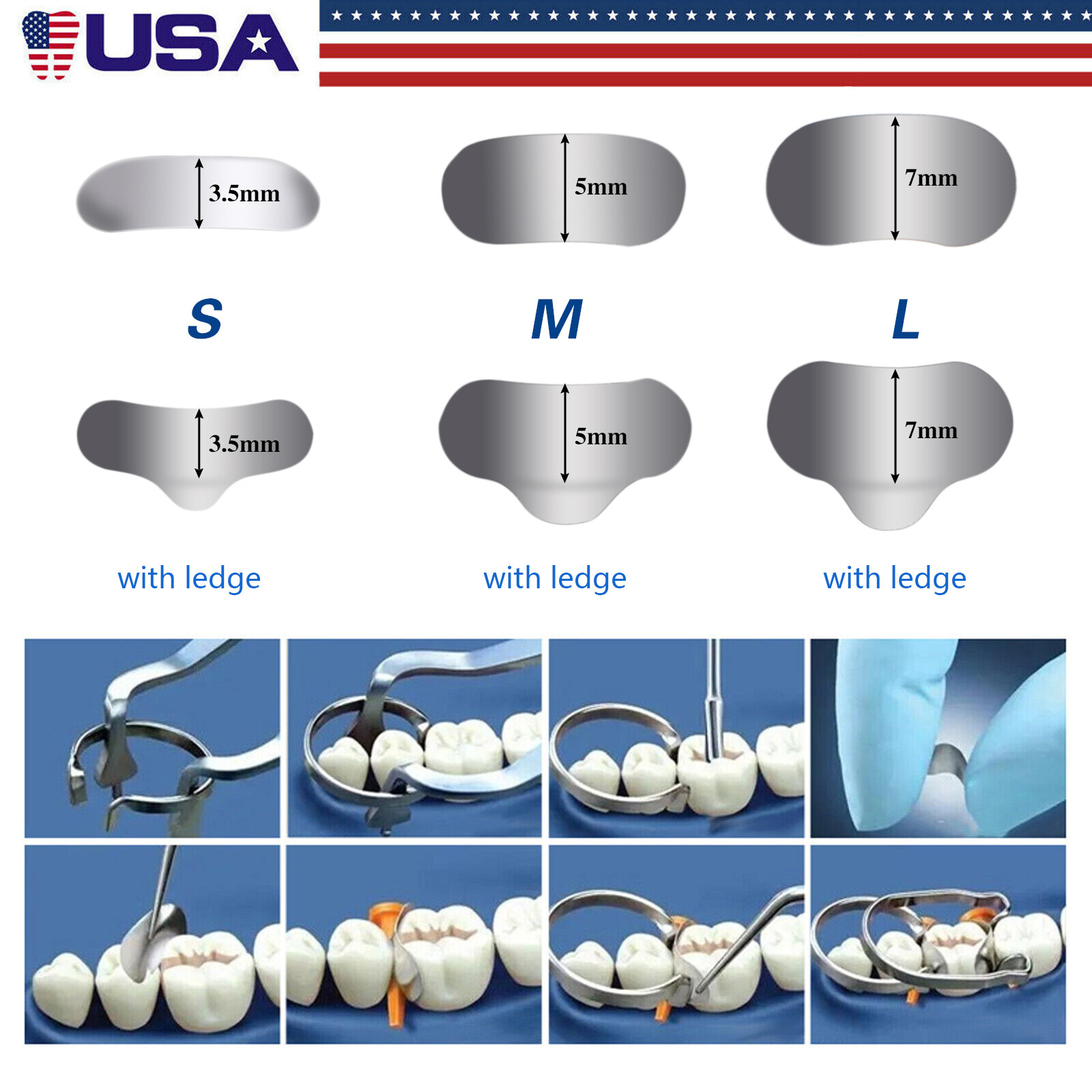 50 Pcs Dental Matrix Sectional Contoured Metal Matrices Bands S/M/L Sizes 35μm
