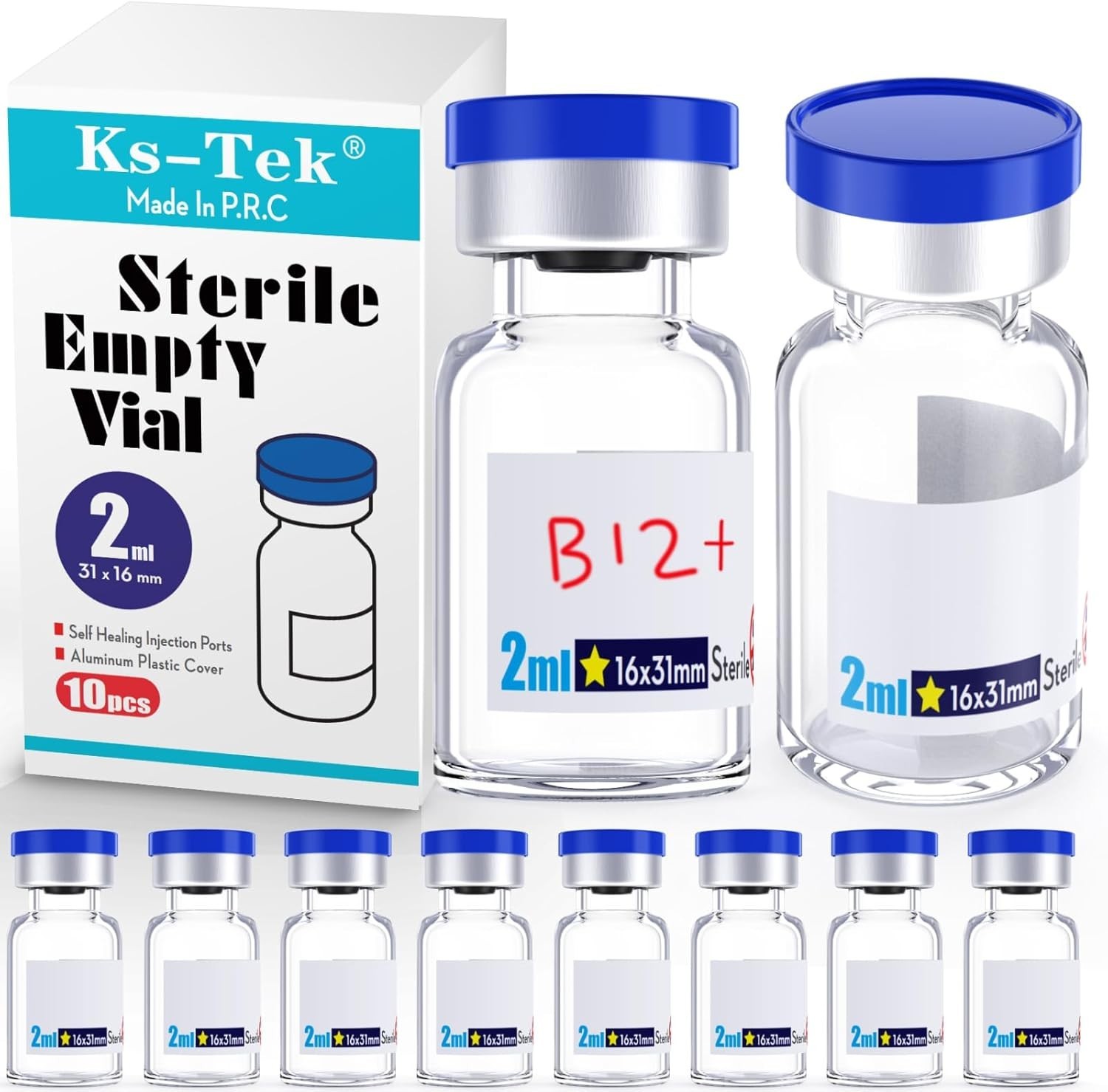 Sterile Empty Glass Vials with Self Healing Injection Port, 2ml Clear Pack