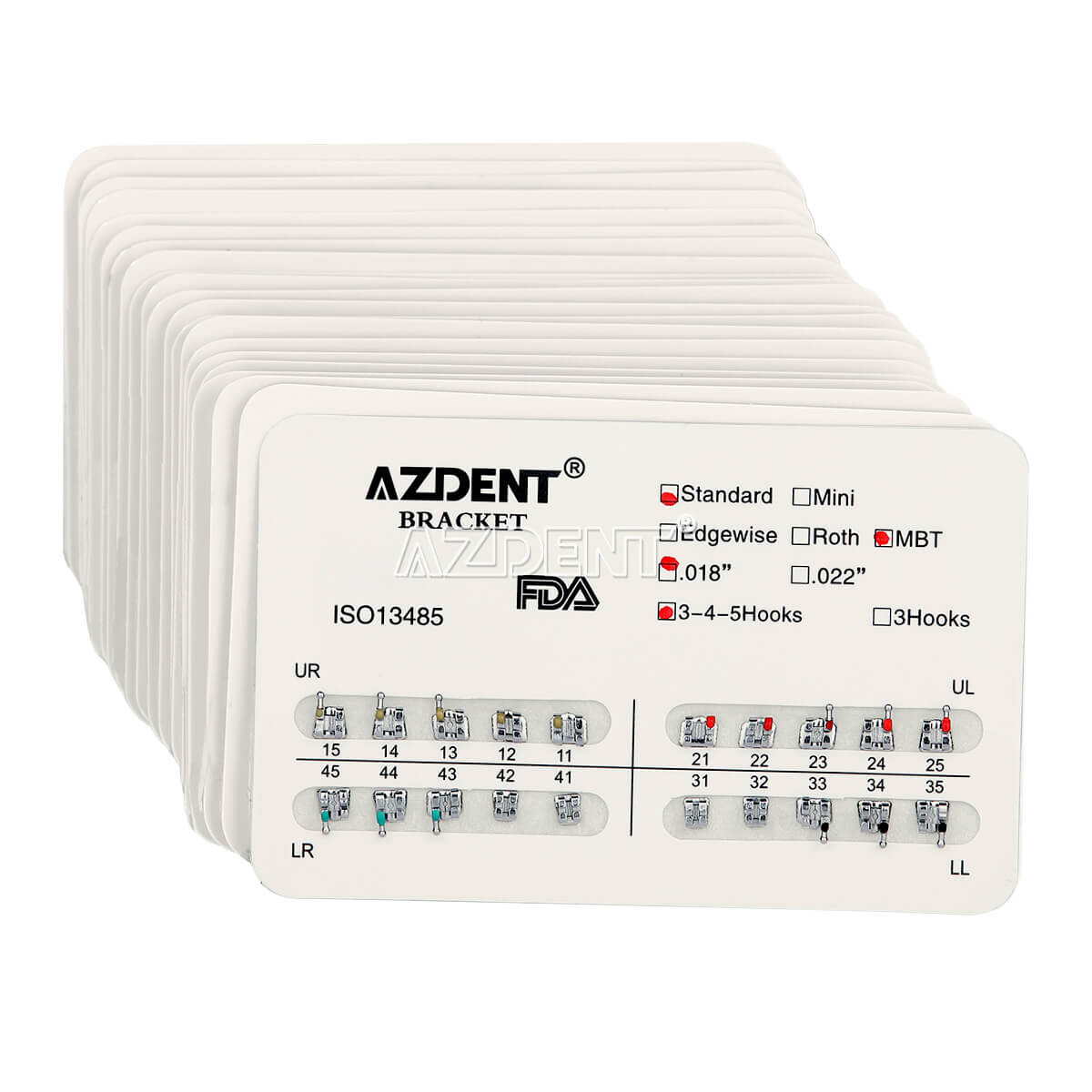10 Packs AZ Dental Orthodontic Brackets Standard Braces MBT .018 Hooks 3-4-5