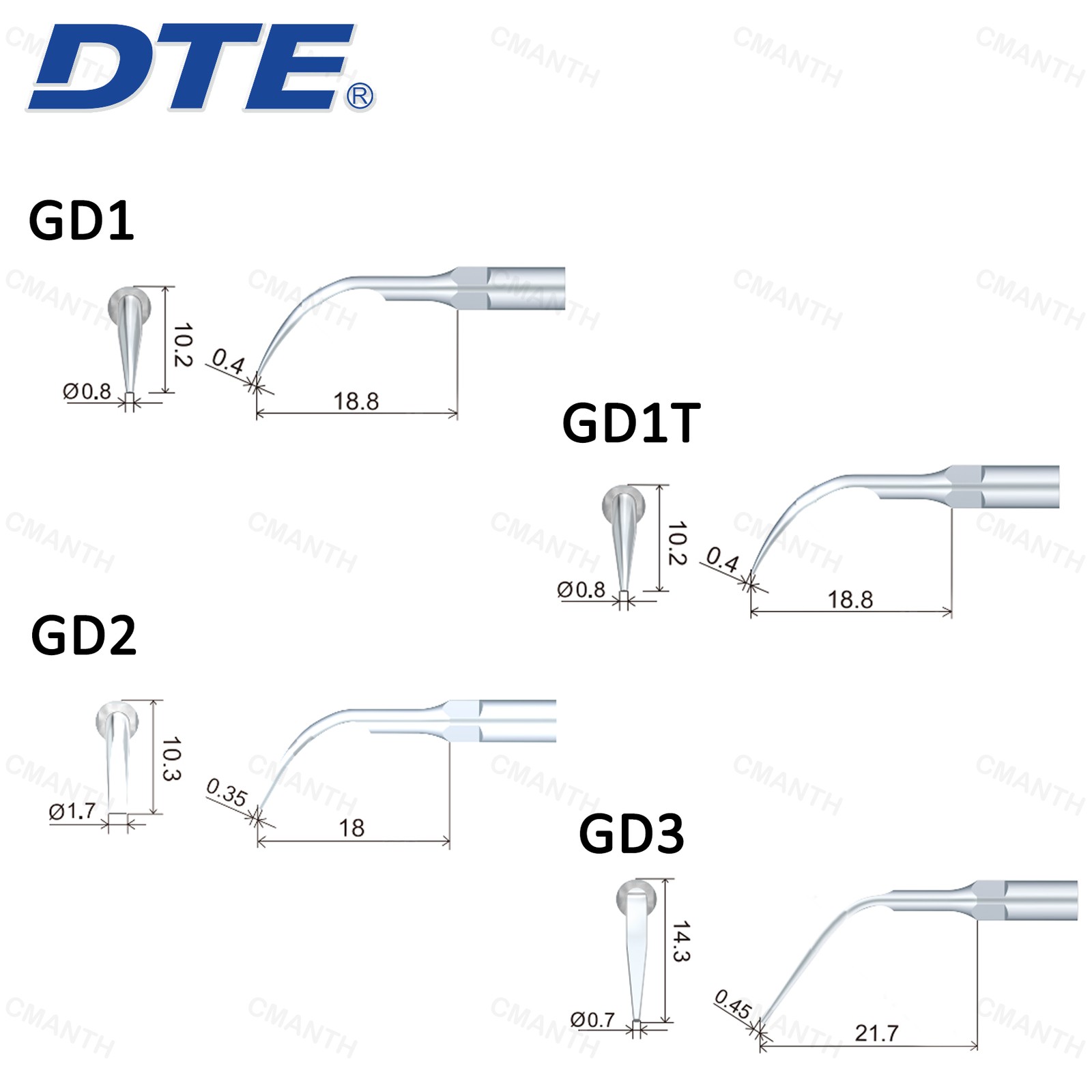 Woodpecker DTE Dental Ultrasonic Scaler Tips GD-Series Fit SATELEC ACTEON NSK