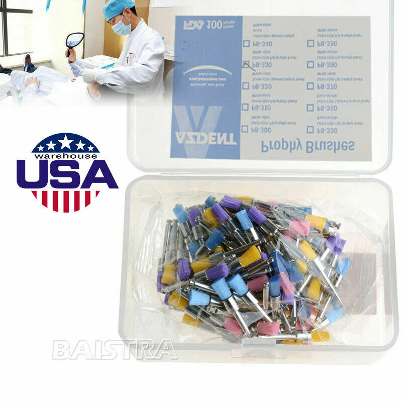US 100pcs Dental Colorful Nylon Polishing Polisher Prophy Brushes Bowl Flat Type