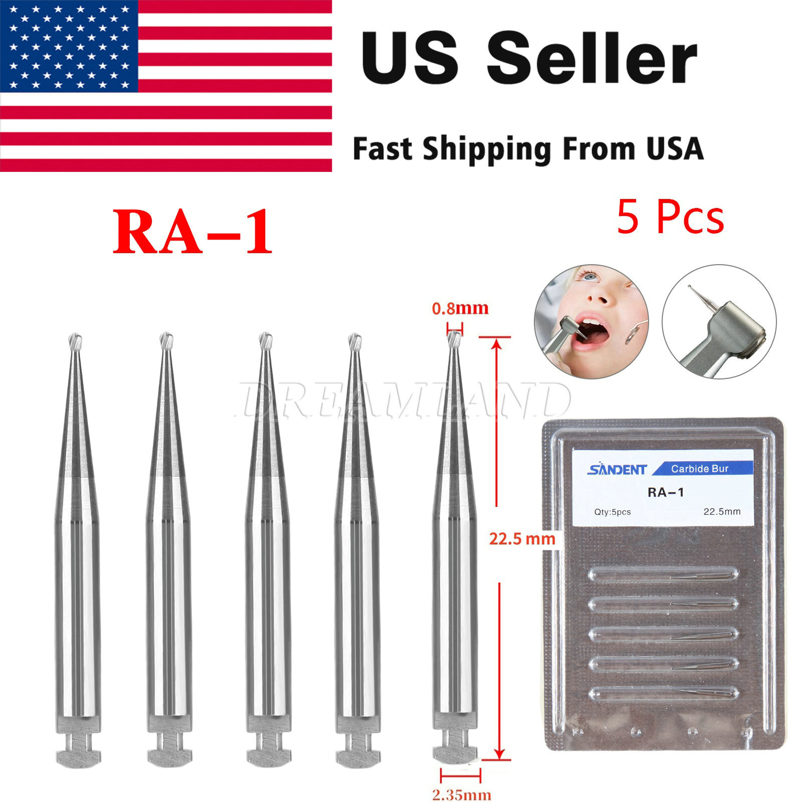 5 Pcs/Pack Dental RA Round Carbide Bur For Slow Speed Latch Type RA 1#-8# Choose
