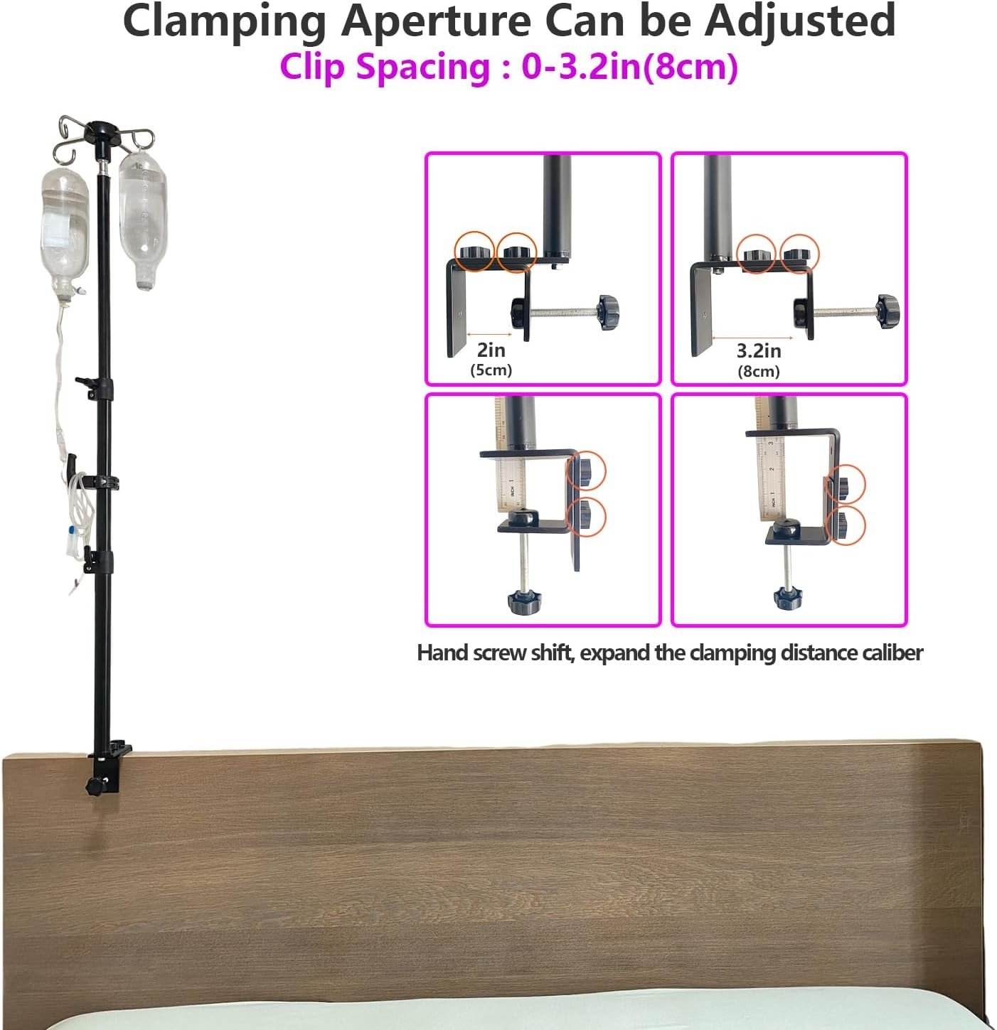 Table IV Pole, Portable Poles for Travel, Foldable Pole Black With Hook