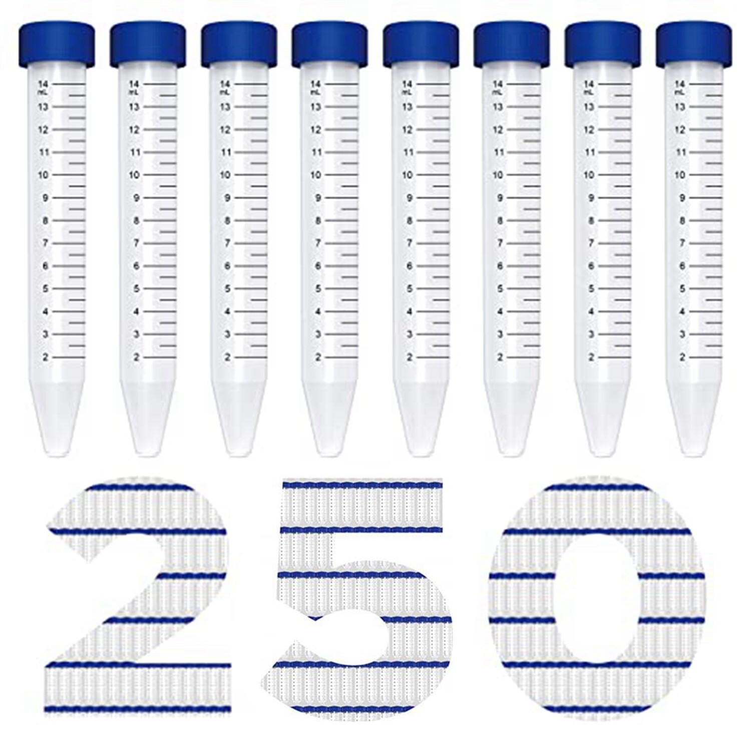 (250) 15ml Conical Centrifuge Tubes EO Sterile Polypropylene Screw Cap Graduated