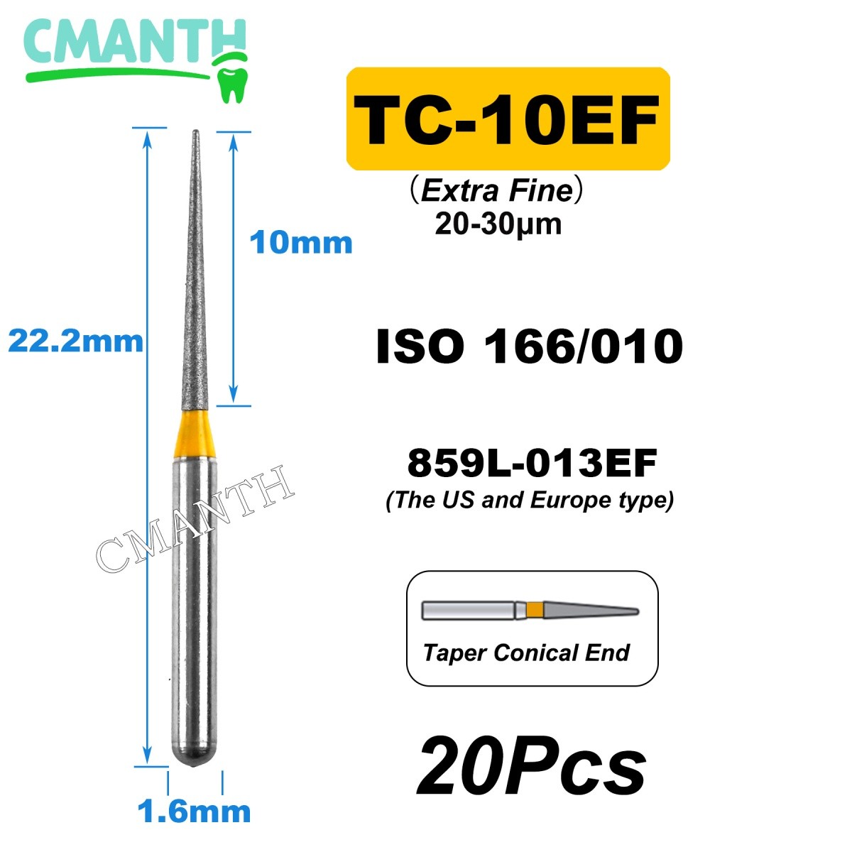 US Fine Dental Burs Diamond Burs High Speed Turbines Drills Tools 1.6mm 20pcs