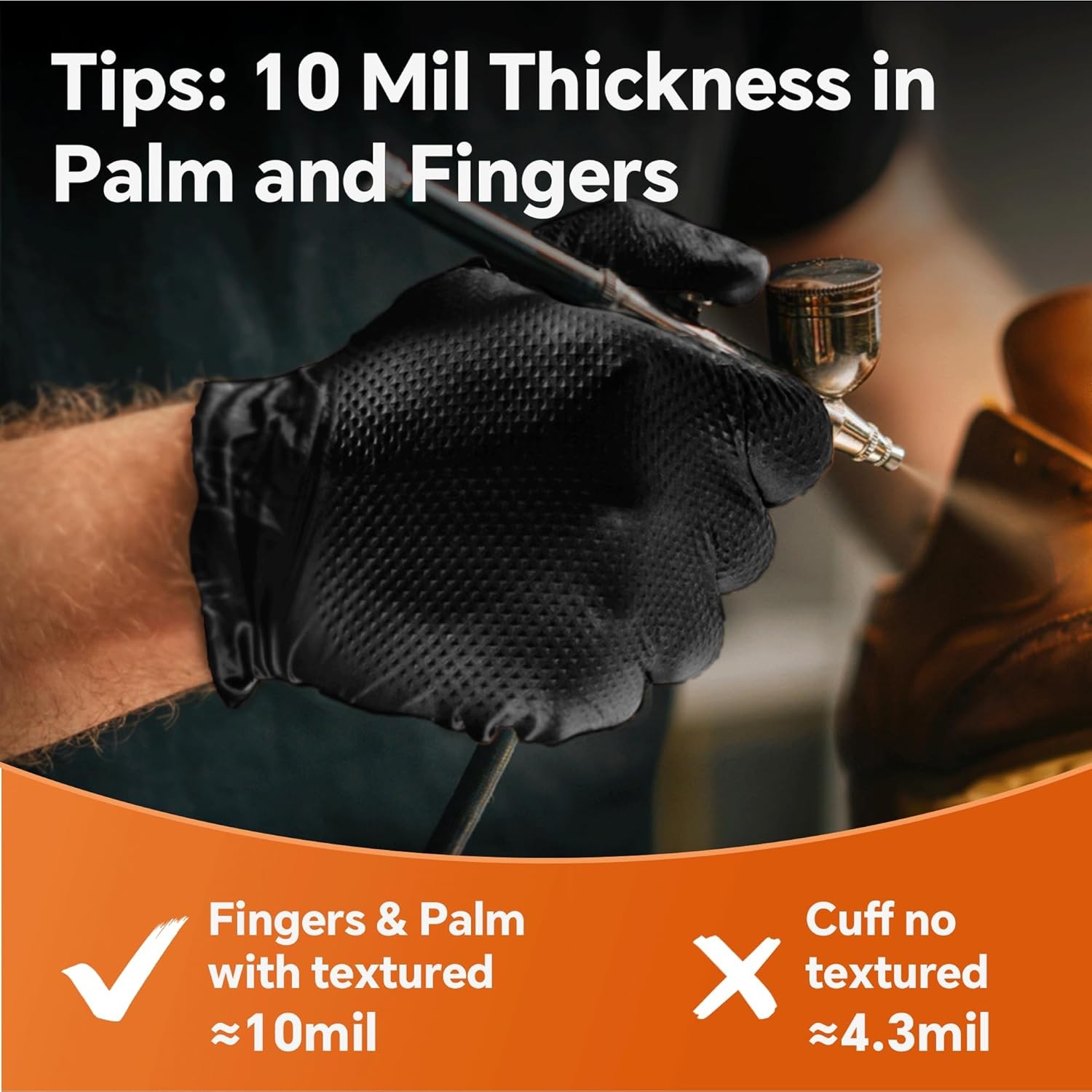 10mil Nitrile Gloves Thick,Industrial Disposable Gloves with Diamond Textured,He