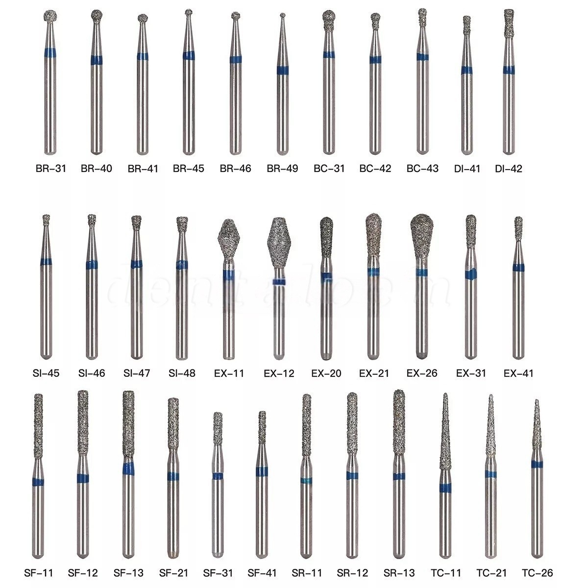 100 Types Dental FG Diamond Burs For High Speed Handpiece Friction Grip CE