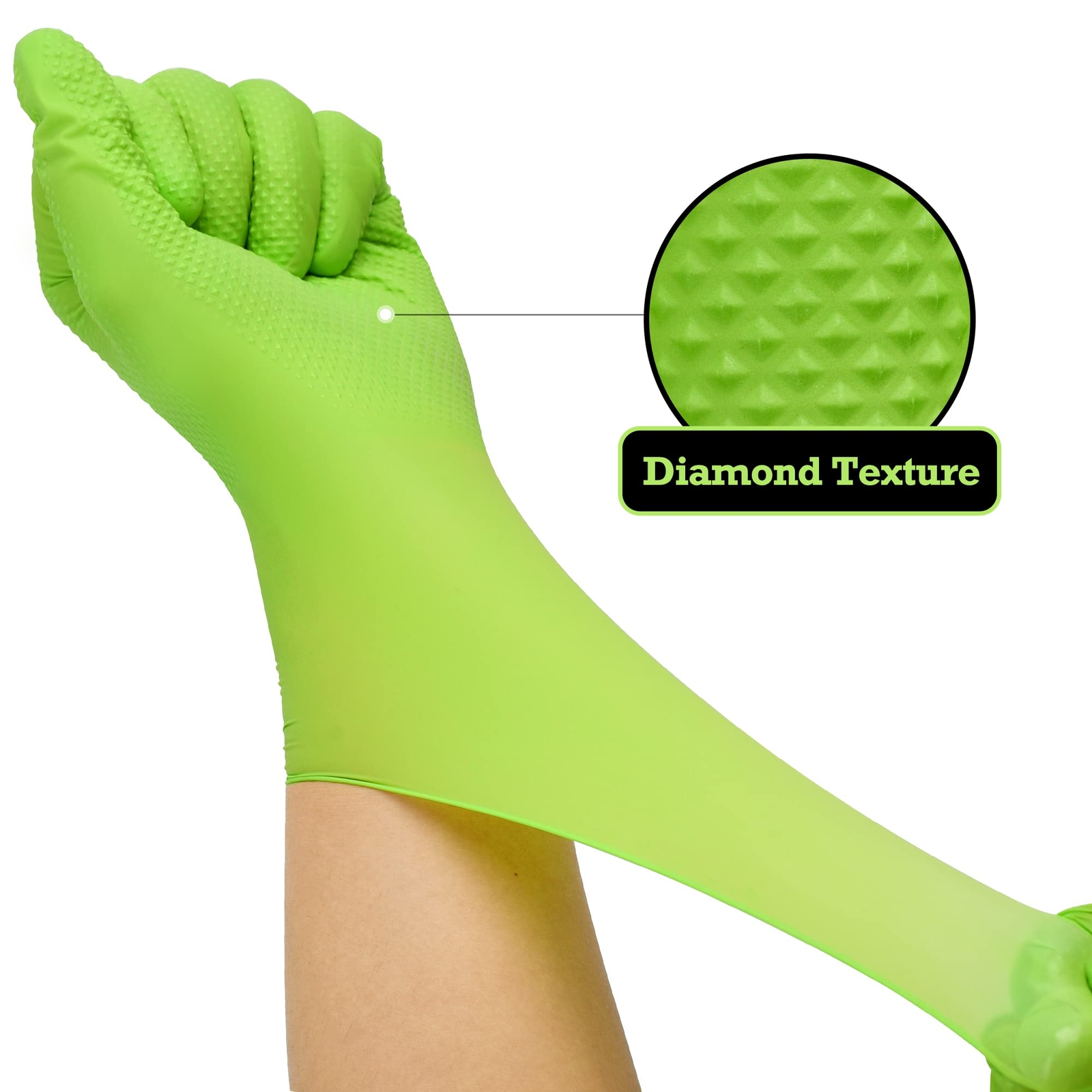 Thor Grip Heavy Duty Green Industrial Nitrile Gloves With Raised Diamond Texture
