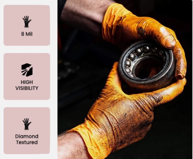 SureCare® LARGE 8 Mil Diamond Textured Orange Nitrile Sure-Tac Gloves (500)