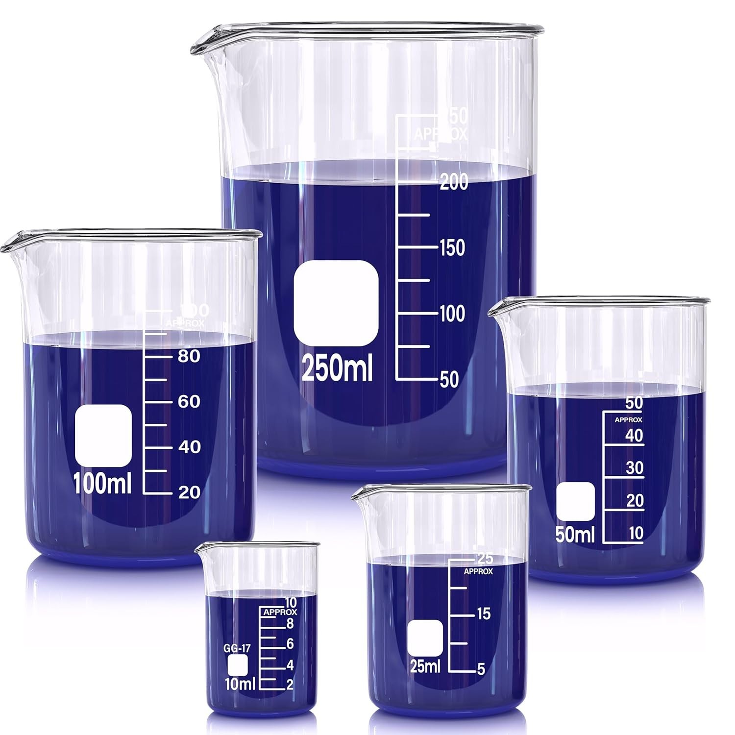 Borosilicate Glass Beaker Set – 5 Sizes for Lab, Classroom, or Home Use
