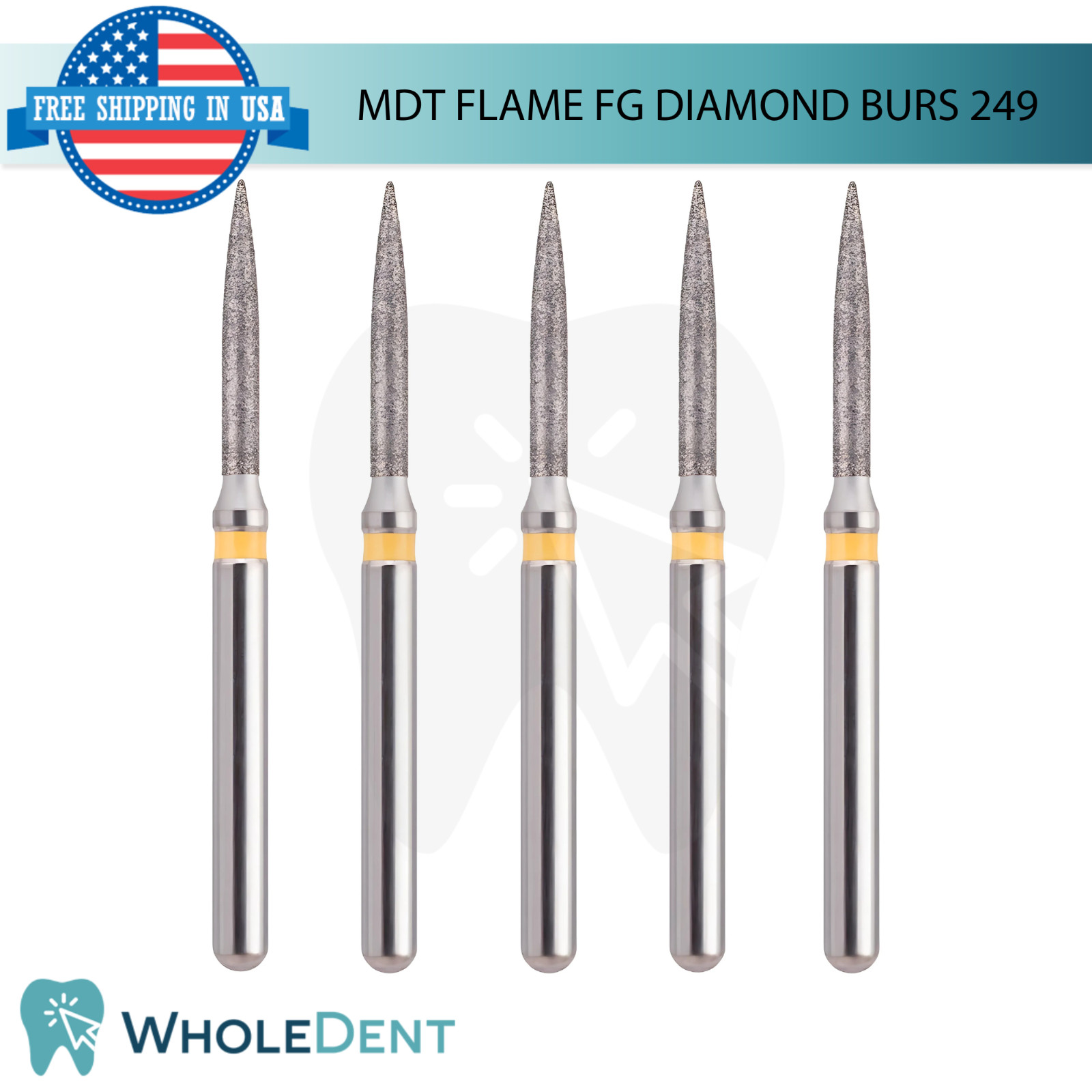 Dental MDT Flame 249 FG Diamond Burs Slender L22.0mm Smooth Polished Finish