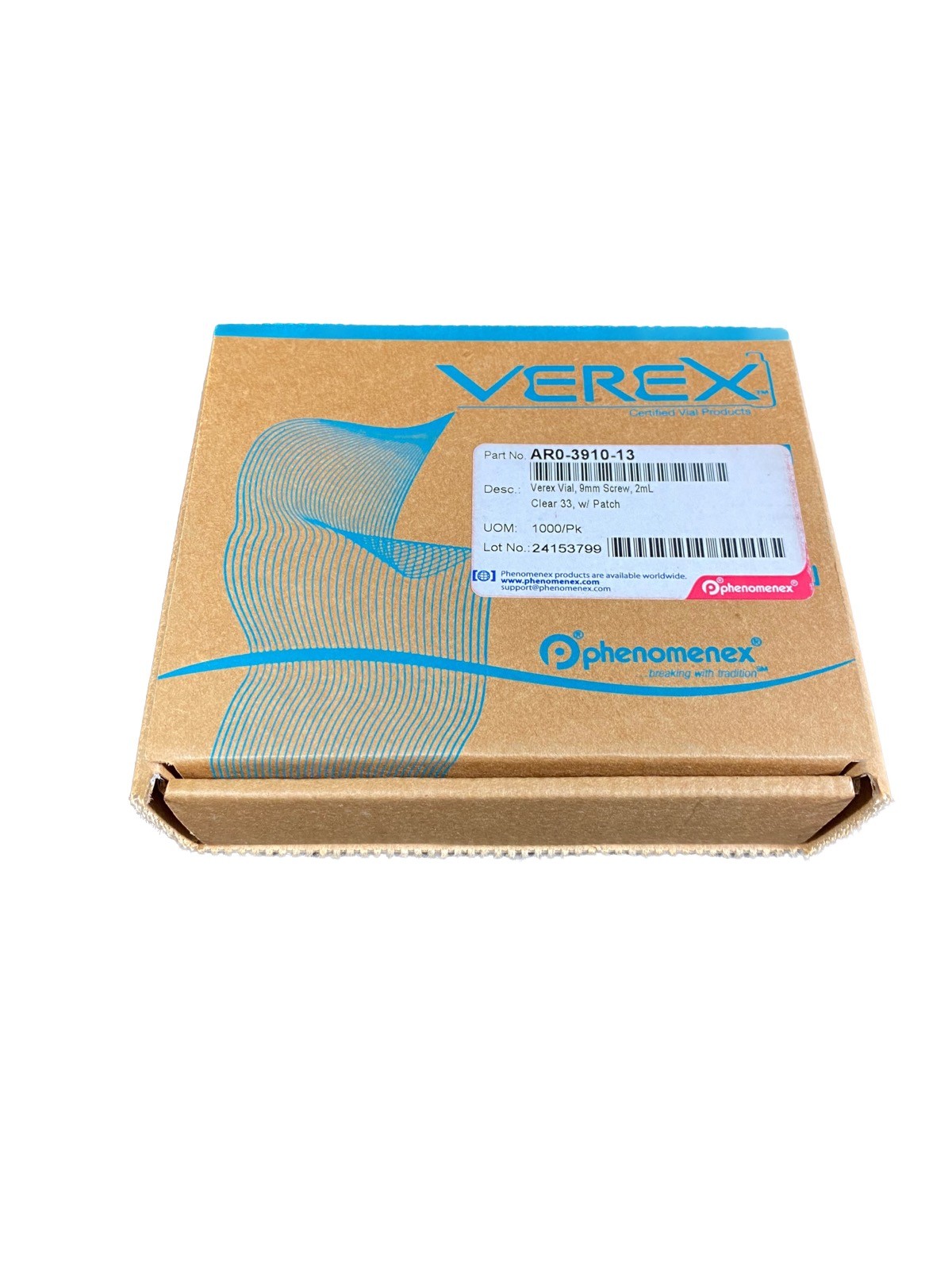 PHENOMENEX 2mL Verex Vial 9mm Screw Clear 33 w Patch AR0-3910-13 (1000/cs)