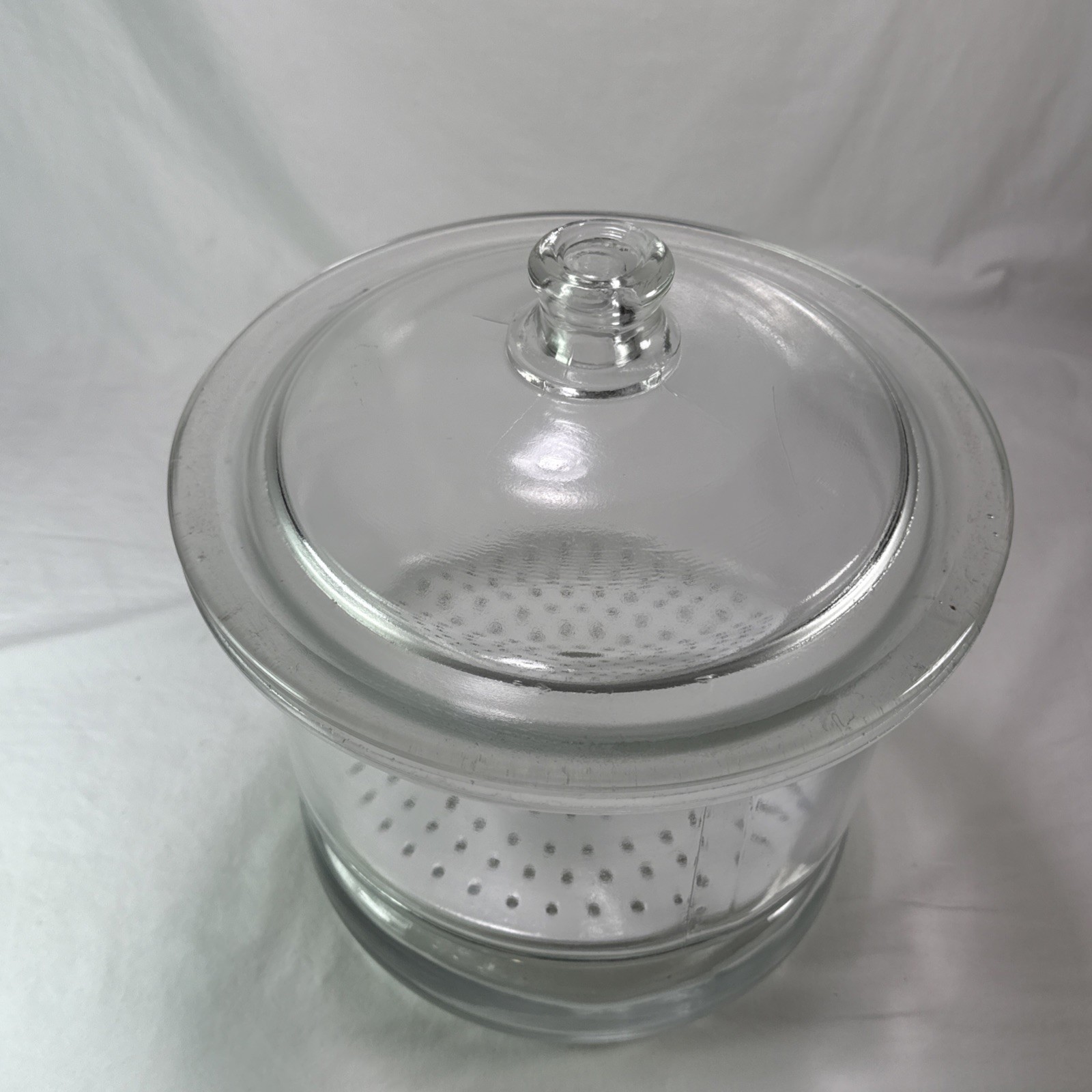 vintage Large glass desiccator jar greased rim coors porcelain plate 12”X 9” HTF